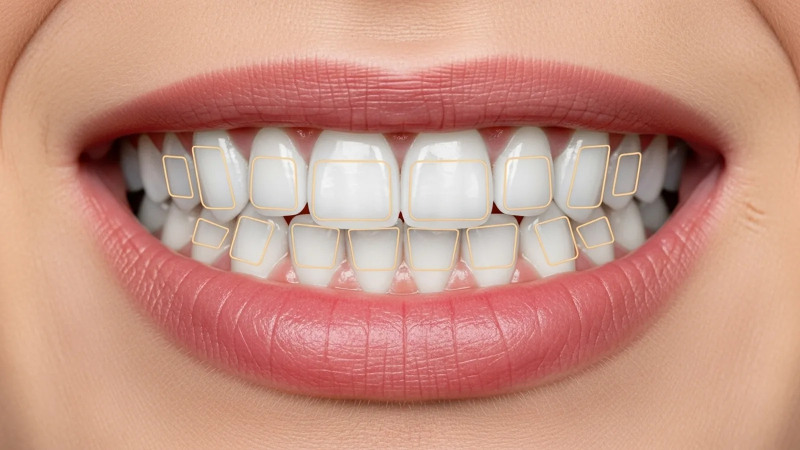 Sourire en gros plan montrant les attachements en composite collés sur les dents